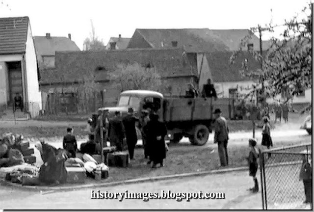The able-bodied German men were sent to camps and forced into hard labour.